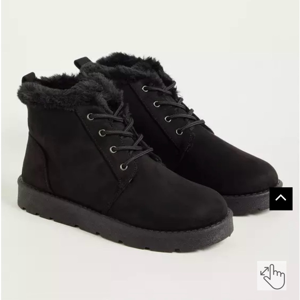 Torrid Lace Up Fur Lined Women's Fur-Lined Faux Suede Bootie (Black)